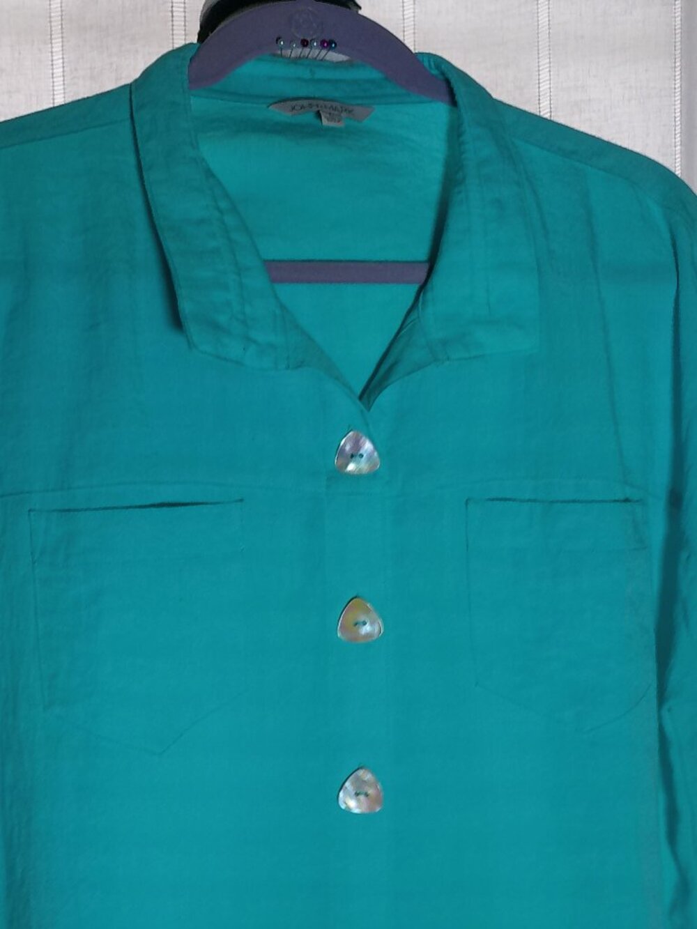 JOHN MARK NWOT Short Cuffed Sleeve Collared Button-Up Turquoise Shirt L - Picture 2 of 10